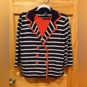 Yarns & Stitches Navy and Orange Striped Women's Cardigan& sleeveless top set